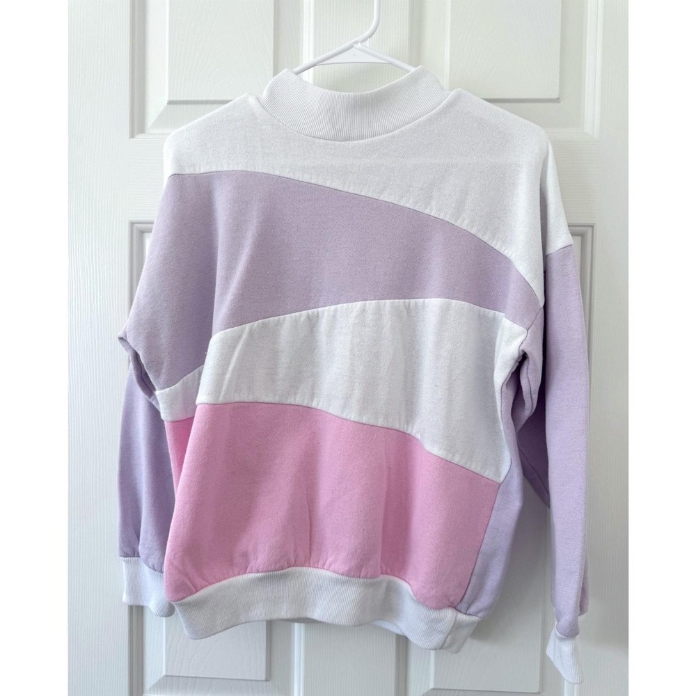 Vintage 90s Booth Bay Colorblock Mock Neck Sweatshirt Size M Retro Cotton Blend